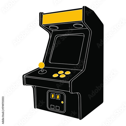 Classic black and yellow retro arcade game cabinet