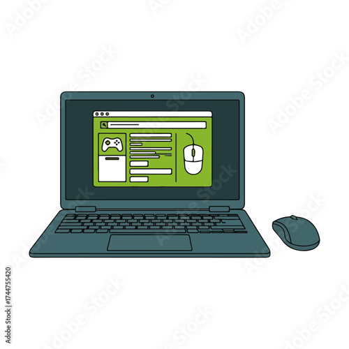 Modern Laptop Showing Gaming Application and Mouse