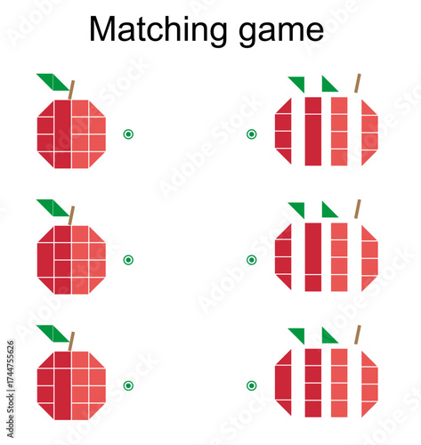 Matching game for kids. Find the correct color of cartoon red apple and match.