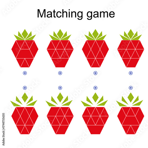 Matching game for kids. Find the correct color of cartoon strawberry and match.