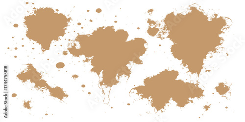 Abstract grunge ink splat illustration vector with a world map showing continents and countries for global travel and business geography