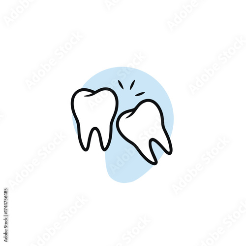 Wisdom tooth. The tooth is growing at an angle, under the surface, linear icon. Malocclusion. Wisdom tooth problem. Contour symbol. Vector isolated outline drawing.

