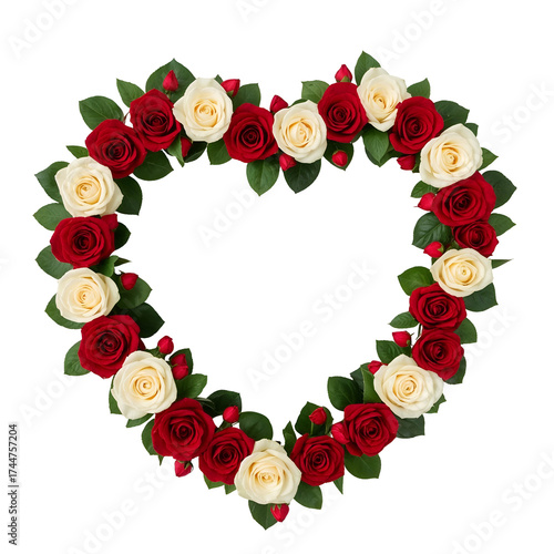Red and white roses arranged in a heart shape isolated on a transparent background red rose