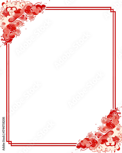 Red border with ornate floral elements in corners isolated on a transparent background