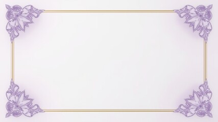 Elegant frame design with soft lavender purple corner accents and light gold edges, minimalist white