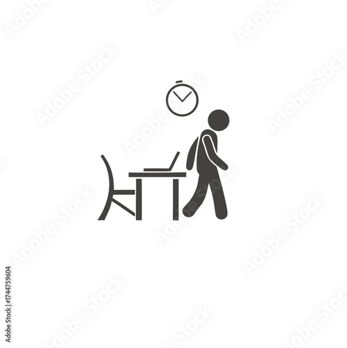 Taking break from work. Relaxation time. Office person walking away from working table.free time icon, leisure time, relaxation after work symbol on white background -vector illustration

