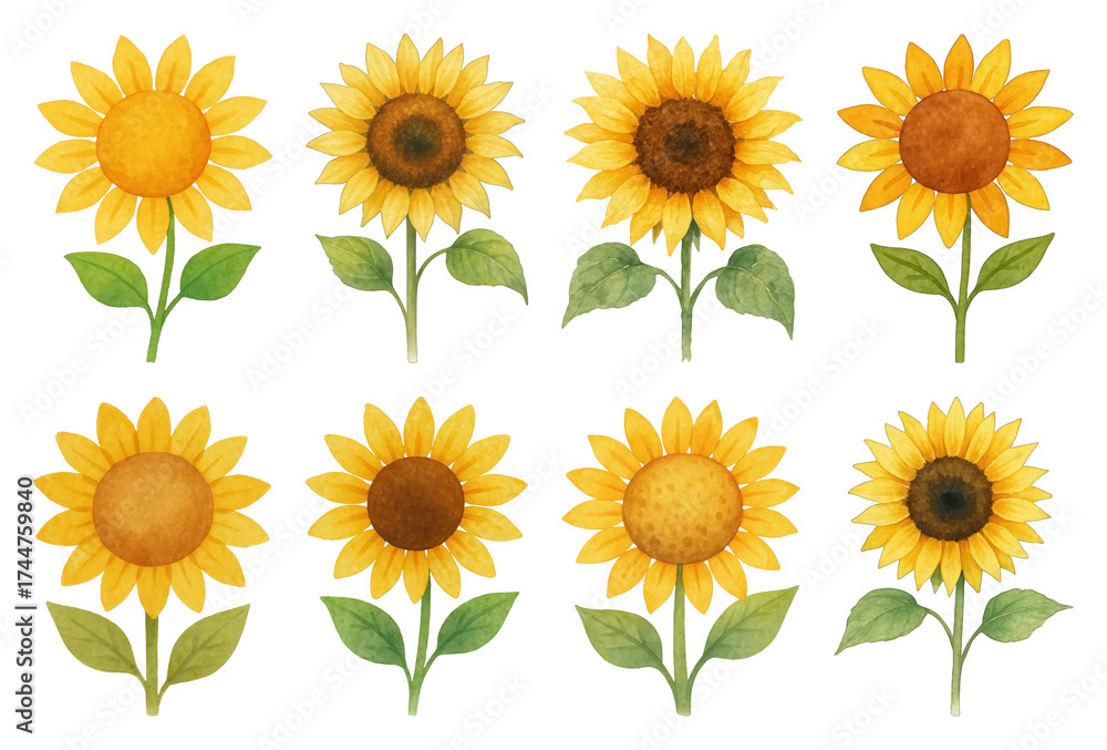 Fototapeta premium Charming watercolor sunflowers illustration.