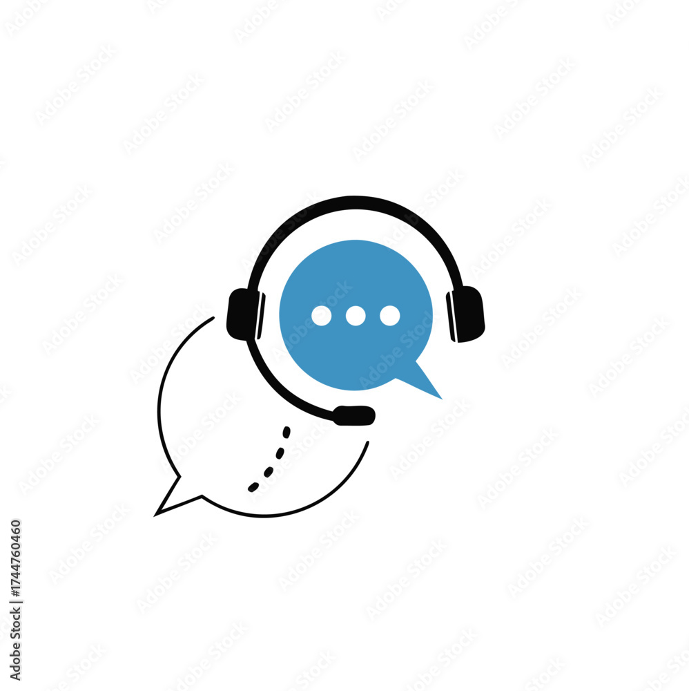 Fototapeta premium Customer support. Support Icon can be used for company, logo, and others.Headphones with microphone with speech bubble chat icon, Customer consultation service online.