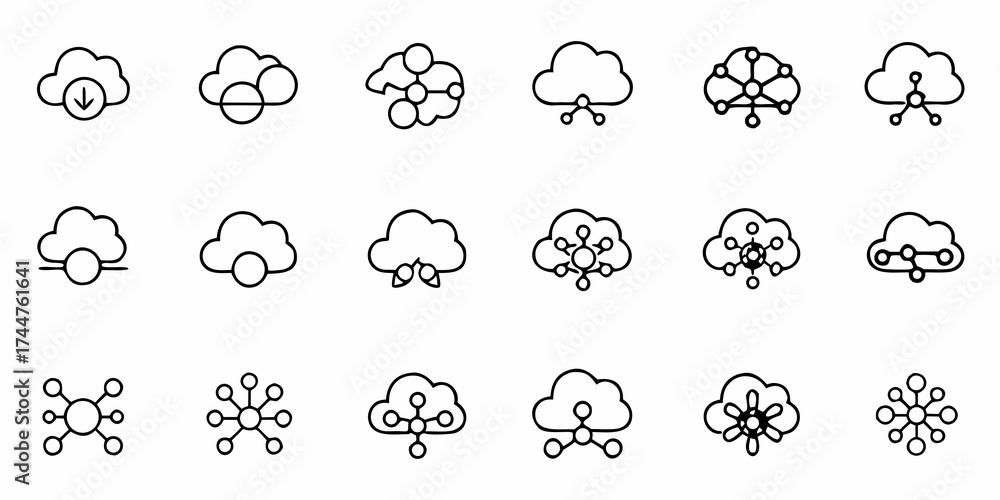 Obraz premium Streamline Your Business with Cloud Network Icons for Seamless Connectivity and Data Management, Perfect for Modern Tech Startups and Digital Innovation Projects