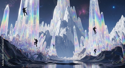 Crystal Mountain Climbers - A Surreal Landscape of Adventure and Challenge.