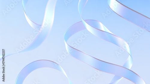 Graceful Floating Blue Ribbon Loops Against Soft Sky Blue Gradient Background
