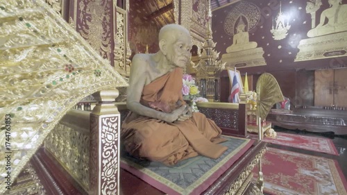 Mummified Monk Statue in Ornate Thai Buddhist Temple