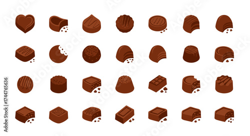 A delightful assortment of decadent chocolate confections in various shapes and sizes arranged neatly.