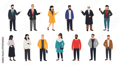 Diverse group of professional individuals standing in a line illustrating variety.