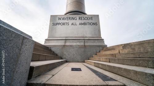A sturdy stone column base with a thought provoking inscription