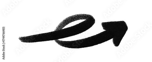 Stipple art graffiti arrow with loop, spray texture and grain shading. Black and white vector arrow in abstract style. Graffiti arrow element for street art, poster, direction and creative design