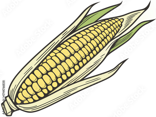Golden Corn: A vibrant, fresh ear of corn, radiating natural freshness, embodies the essence of agriculture, capturing the vivid tones of the farm-to-table journey.
