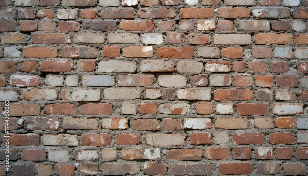 Fototapeta premium Vintage Old Wall Background with Stained Aged Bricks and Rustic Weathered Texture