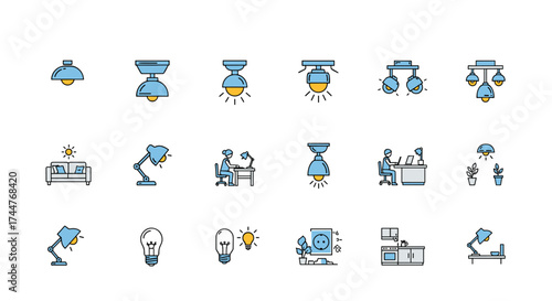 A collection of diverse lighting fixtures and home illumination concepts is illustrated in a visually appealing manner.