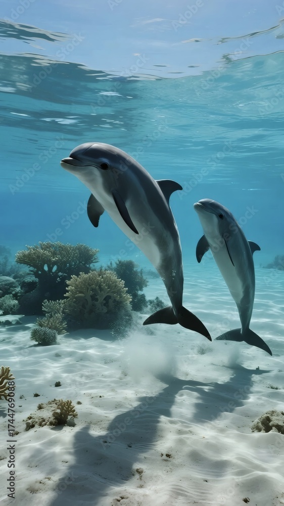 Obraz premium Underwater Ocean Scene with Marine Life and Seascape Elements