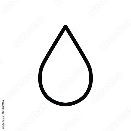 PrintWater drop line icon, simple droplet outline in minimal style on white background