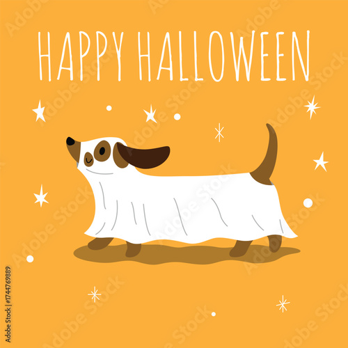 Dog in Halloween costume cartoon illustration