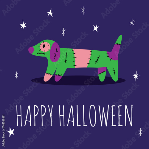 Dog in Halloween costume cartoon illustration