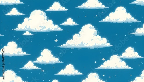 Seamless Cartoon Cloud Sky Background with Soft Blue and White Fluffy Clouds for Cute Designs