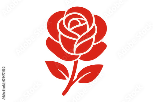 Red rose flower vector icon logo representing love, romance, social democracy, and political party symbol