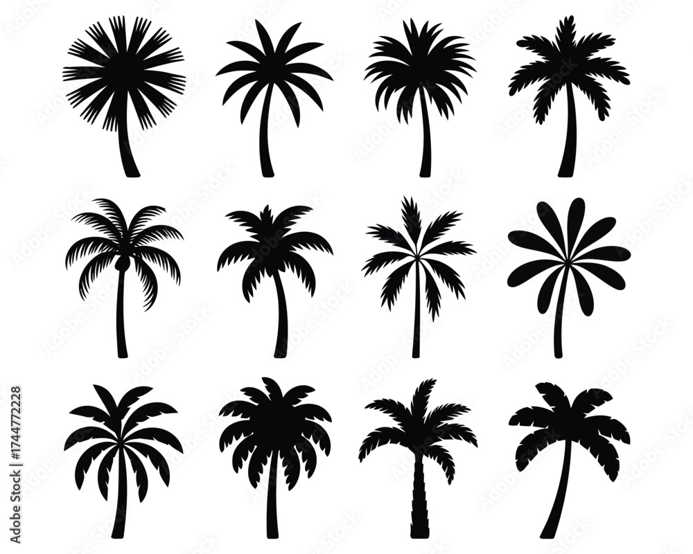 Fototapeta premium Coconut Palm Trees Silhouette Pack – Summer Island Design