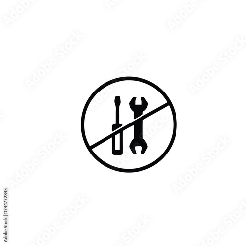 Tools not allowed. Carrying tools prohibition vector image. Tools restriction.Don’t disassemble, no tools flat glyphs design sign icon, black flat glyphs design vector, isolated on white background

