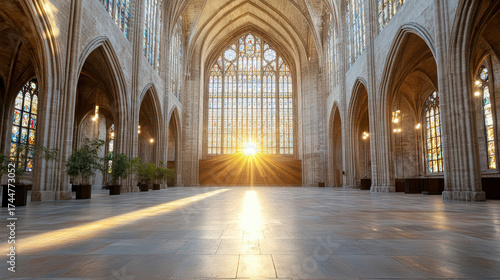 Wallpaper Mural Stunning cathedral interior with sunlight streaming through stained glass windows, creating Torontodigital.ca