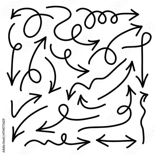 Hand drawn Arrows icons Set. arrow icon with various directions on white background.
