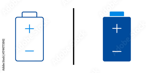 Battery Icon: The image features a simple and clean illustration of a battery icon with plus and minus symbols, perfect for indicating power or energy levels.