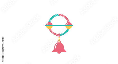 A simple colorful rattle with a bell for baby's playtime fun.