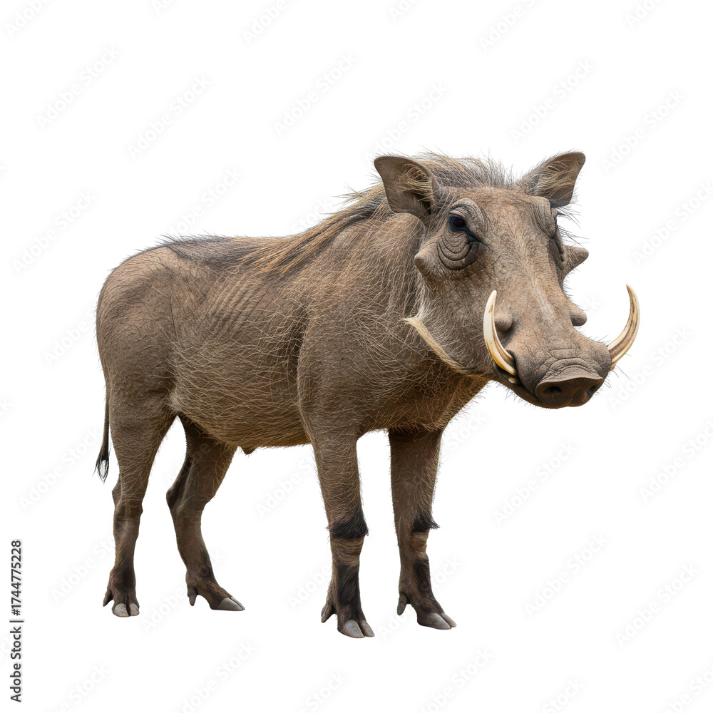 Fototapeta premium African Warthog wild pig standing full body isolated on pure white background.