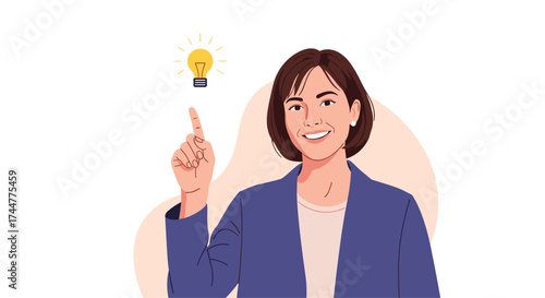 A woman with a bright idea and a lightbulb above her head.