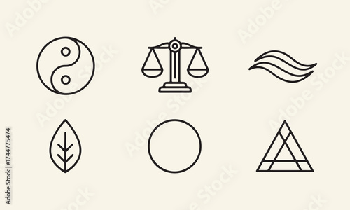 Balance Icons – Yin Yang Harmony and Energy Line Vector Set