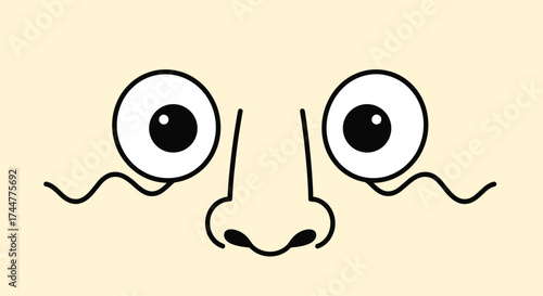 Wide eyed expressive face with wavy lines underneath the eyes.
