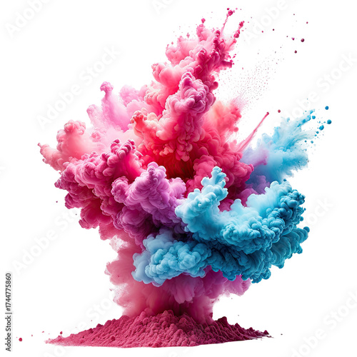 Colorful powder explosion of pink, blue, and purple on black background