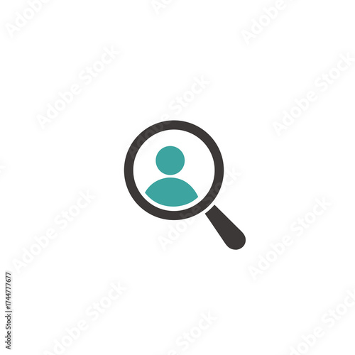 Recruitment icon. Magnifier with human isolated on white. Magnifying glass icon. Find people vector image vector.

