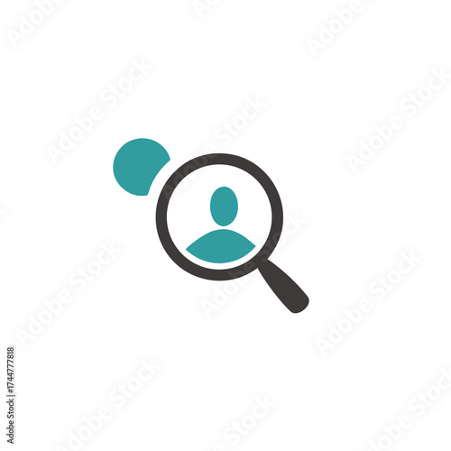 Recruitment icon. Magnifier with human isolated on white. Magnifying glass icon. Find people vector image vector.

