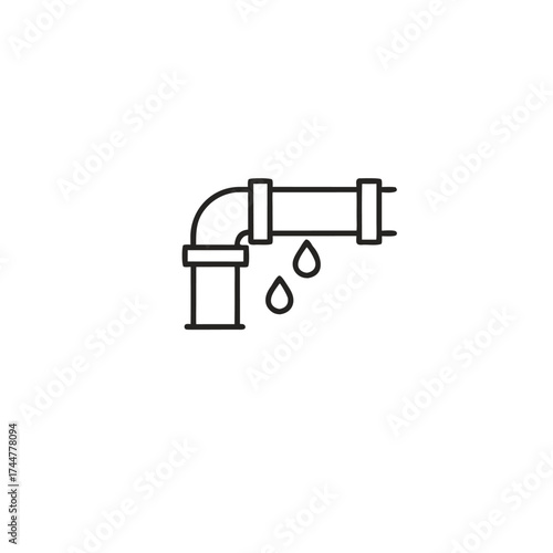 Leaked pipe. Damaged pipe. water flows from iron pipes. Water dripping as droplets from leakage. Fix pipe, Plumber icon flat vector illustration isolated on white background. Flat trendy icon

