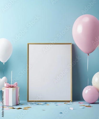 Wallpaper Mural Modern Mockup with Balloons Gift and Blank Frame for Greeting Design Torontodigital.ca