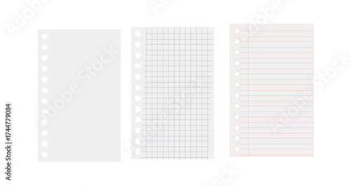 Collection of Empty Notebook Pages with Ruled, Grid, and Plain Designs — Ideal for Study Notes, School Homework, and Exercise Books