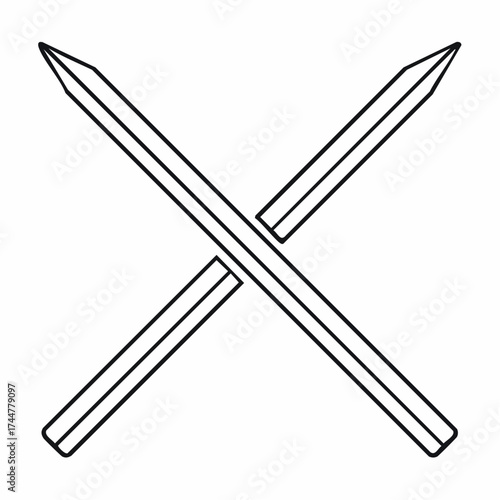 Two pencils are crossed, forming an 'X' shape, depicted in a simple, outlined illustration.