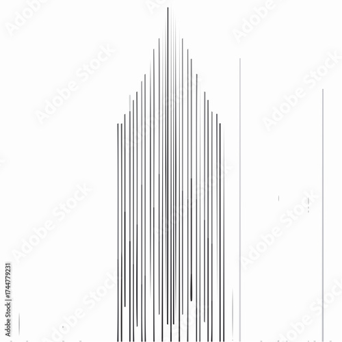 Abstract vertical lines converge, forming a geometric shape against a white background.