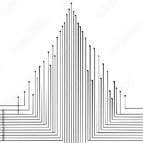Abstract illustration of vertical lines forming a peak, connected by horizontal lines at the base.
