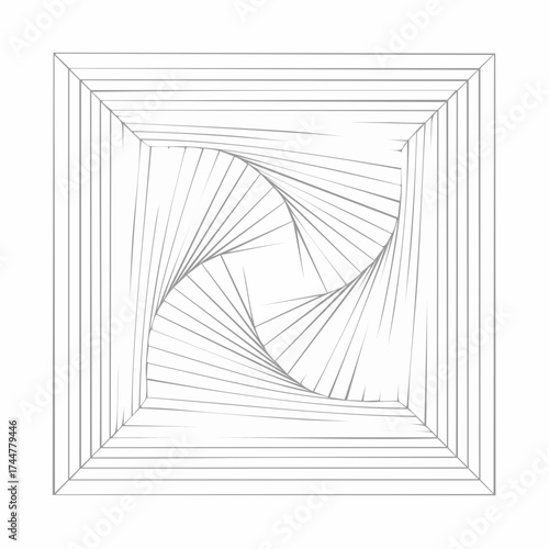 Abstract geometric design featuring a square frame with swirling lines converging toward the center.