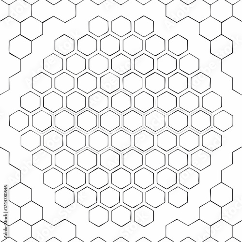 A black and white illustration of a honeycomb structure with hexagonal cells.